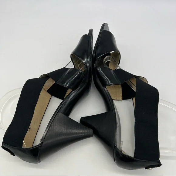 Michael Kors Odette Black Strappy Open Toe Sandals Elastic Cone Heel Size 9 US - Picture 9 of 13